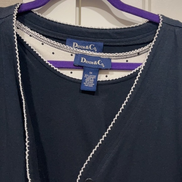 Denim&co 3/4 sleeve cardigan w/sleeveless top Black/White 1X excellent Condition - Picture 3 of 6